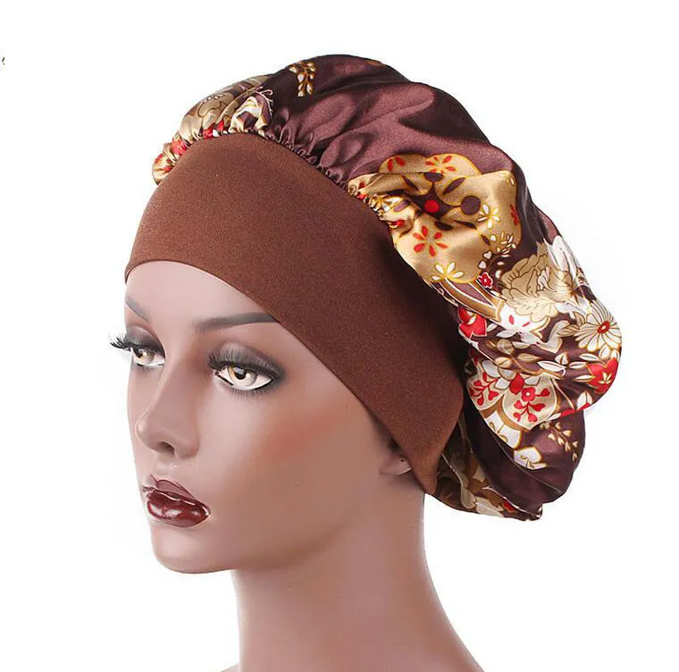 النساء الساتان ليلة النوم كاب الشعر بونيه قبعة الحرير رئيس غطاء واسعة مرونة الفرقة دش قبعات 18 ألوان