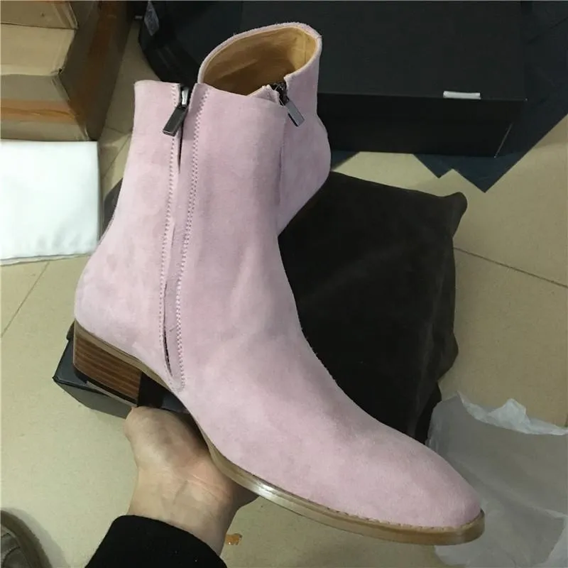 Handmade genuine leather pink color men Boot party dress wyatt wedge zipper Boots