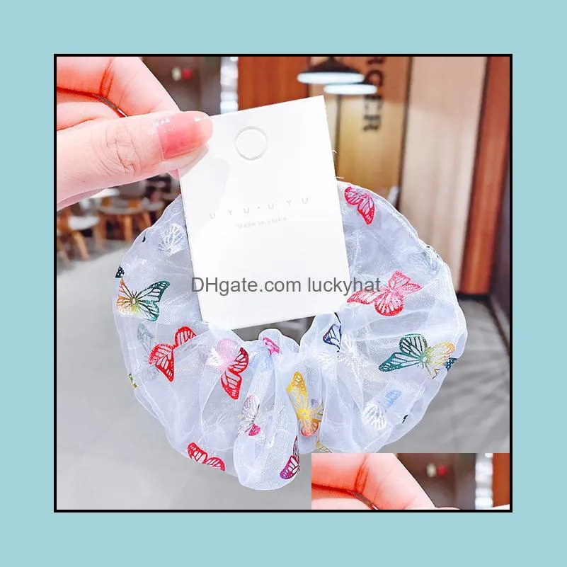 8 Color Girls Beautiful Print Butterfly Elastic Hair Bands Tie Ponytail Holder Rubber Band Scrunchies Women`s Hair Accessories
