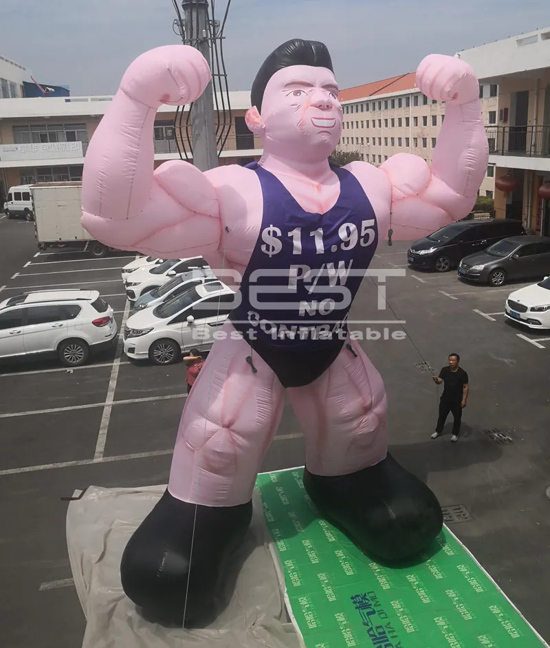 Fabricante al aire libre, club de fitness para hombres con músculos inflables gigantes de 7m de alto, MuscleNerd para publicidad de gimnasio