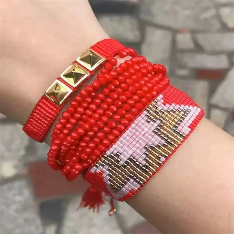 RTTooasトルコミ宮木ビーズブレスレットジュエリー女性ファッションメキシコスターハートタッセルパルサー手編まれた腕の贈り物全体