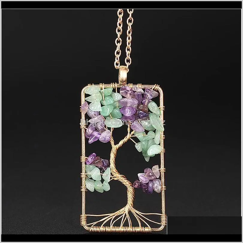 natural quartz stones pendants tree of life necklaces women men crystal choker multicolor wisdom tree necklace jewe qyliwt