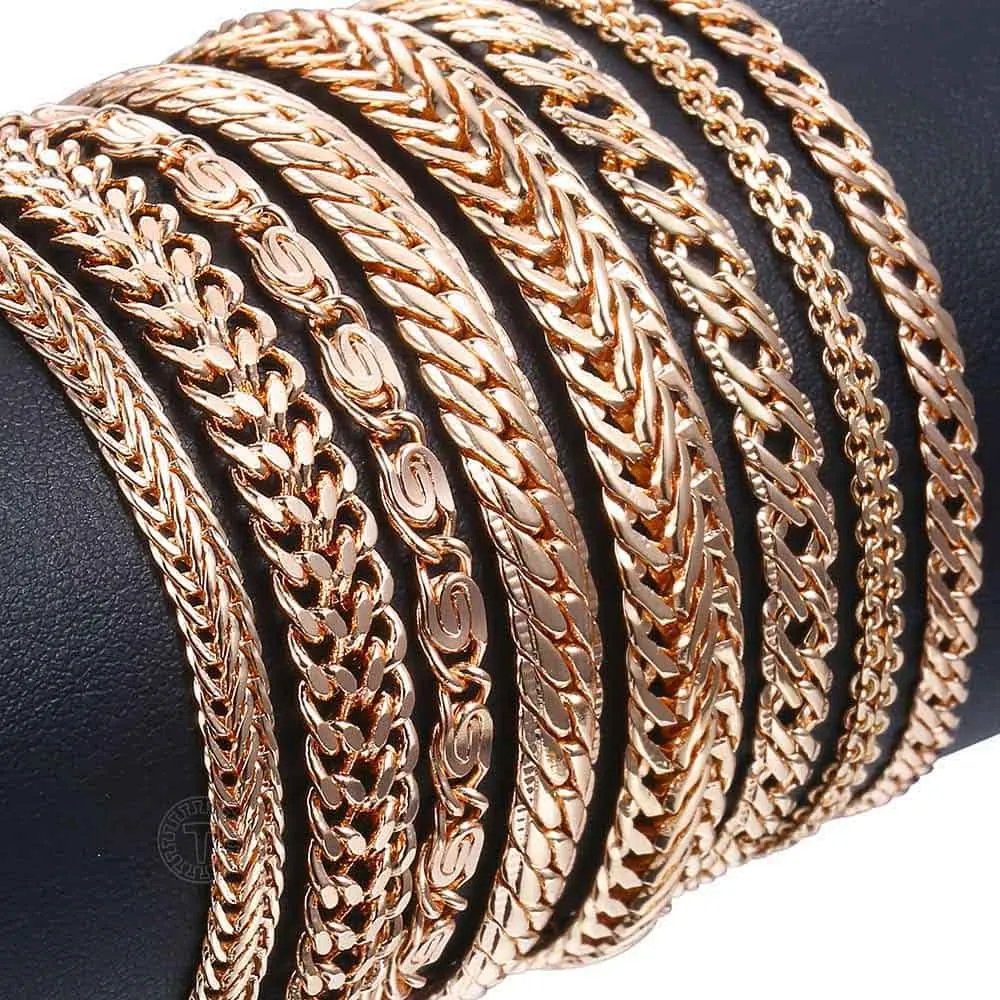 20cm Bracelets For Women Men 585 Rose Gold Curb Snail Foxtail Venitian Link Chains Men's Bracelet Fashion Jewelry Gifts KCBB1