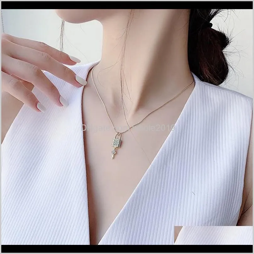 fashion cubic zirconia flower shape key lock pendant necklace charms collares chain for women jewelry gifts collier necklaces