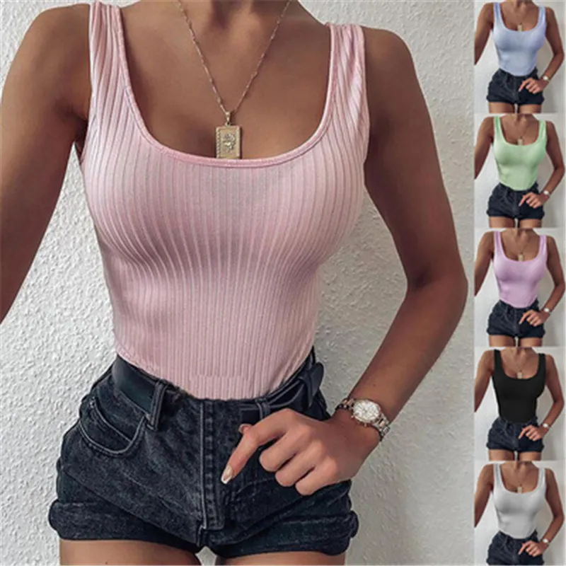 Bayan Katı Renkler Camisoles Moda Trend Konu Ince Düşük Kesim U-Boyun Tops Yelek Tasarımcı Yaz Kadın Rahat Rahat Skinny Botting Tankları