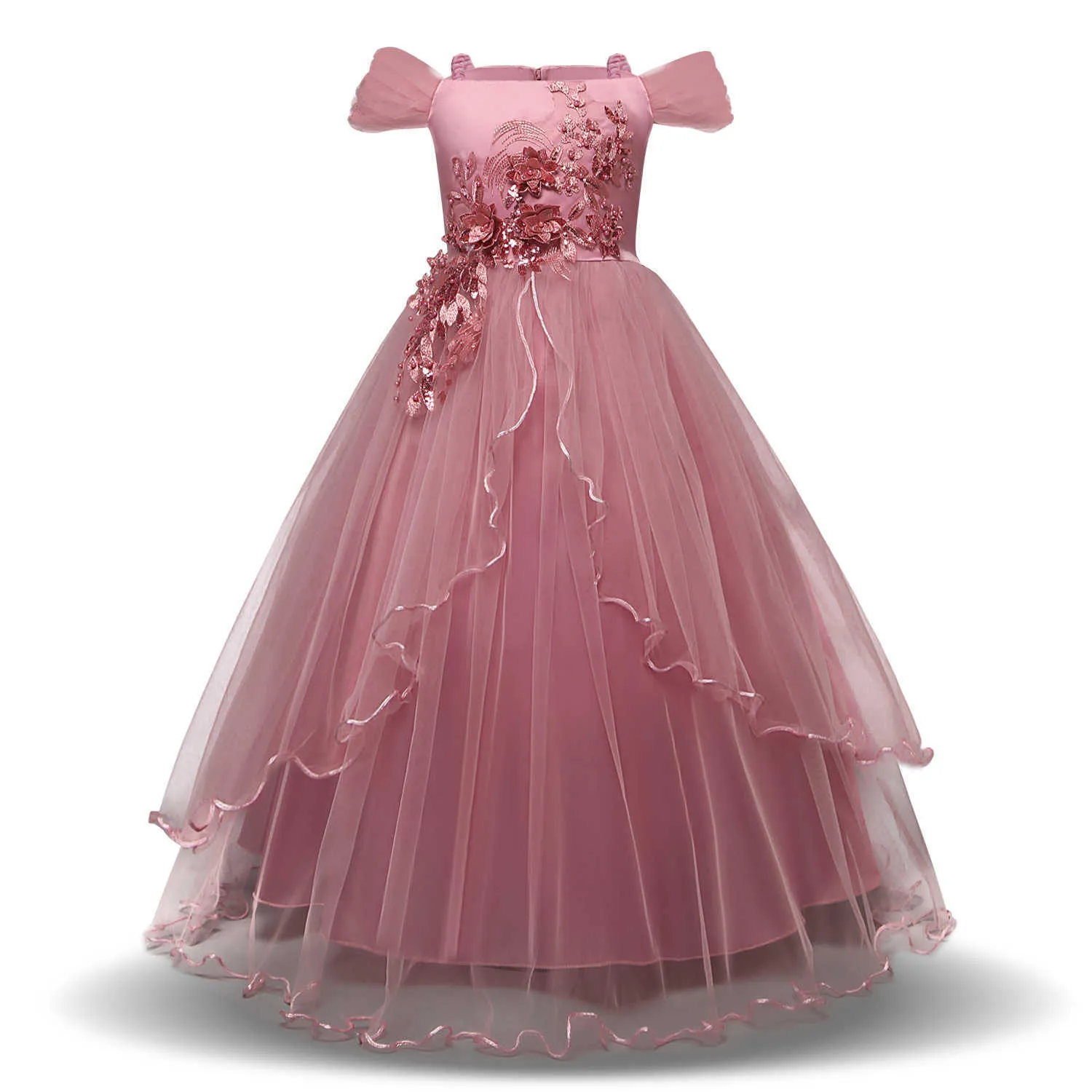 Conjuntos de roupas Walk Show One ombro Princess Dress Flower Frohing's Wedding Dress Fluffy's Girl's Piano
