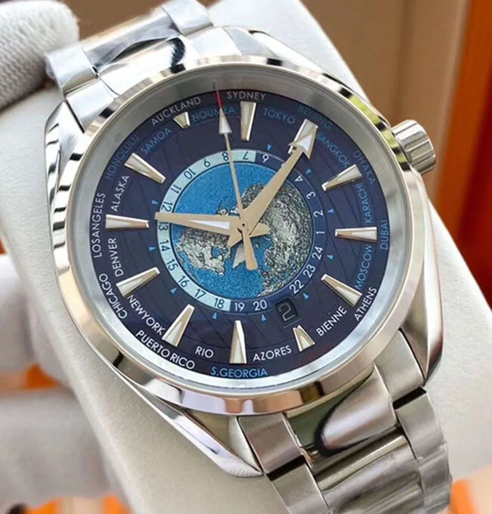 أزياء رجالي الكمموس مشاهدة الزمن العالمي الرجال الساعات التلقائية الحركة الميكانيكية Men's Skyfall Watch Waste Steel Wristwatch