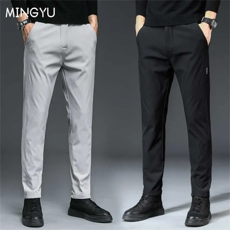 Mingyu Brand Autumn Men's Casual Pants Men Pant Slim Fit Work Elastic Waist Black Green Grey Light Jogging Trousers Male 28-38 211108
