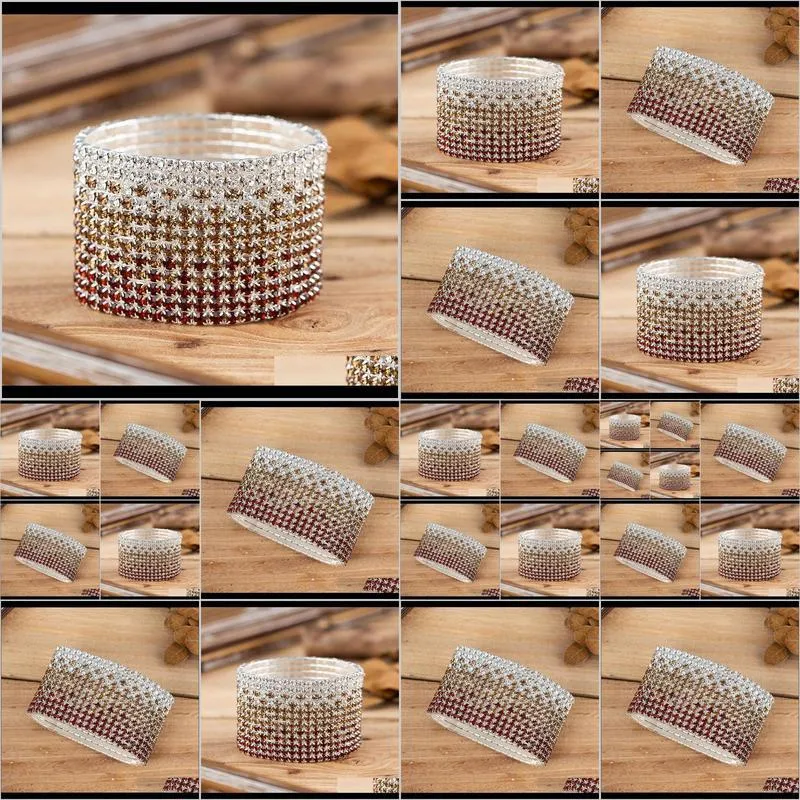 12 rows clear and brown crystal rhinestone bangle bracelet silver plated wedding bridal wide crystal stretch bracelet for woman