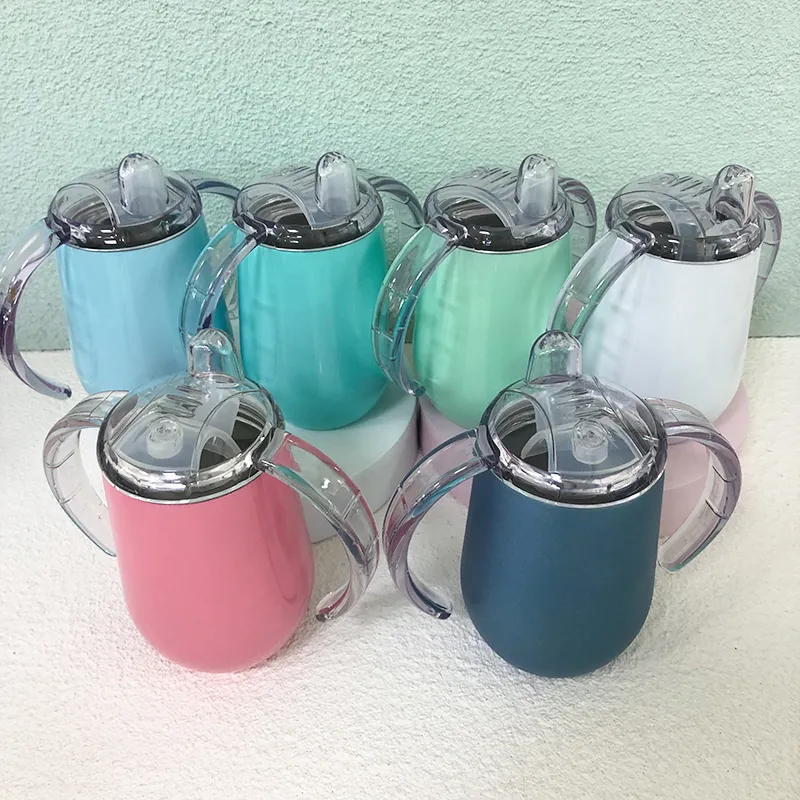 10oz Baby Sippy Cup Mug Stainless Steel Egg Shape Tumbler with Nozzle Double Handle Kid Feeding Pacifier Cups