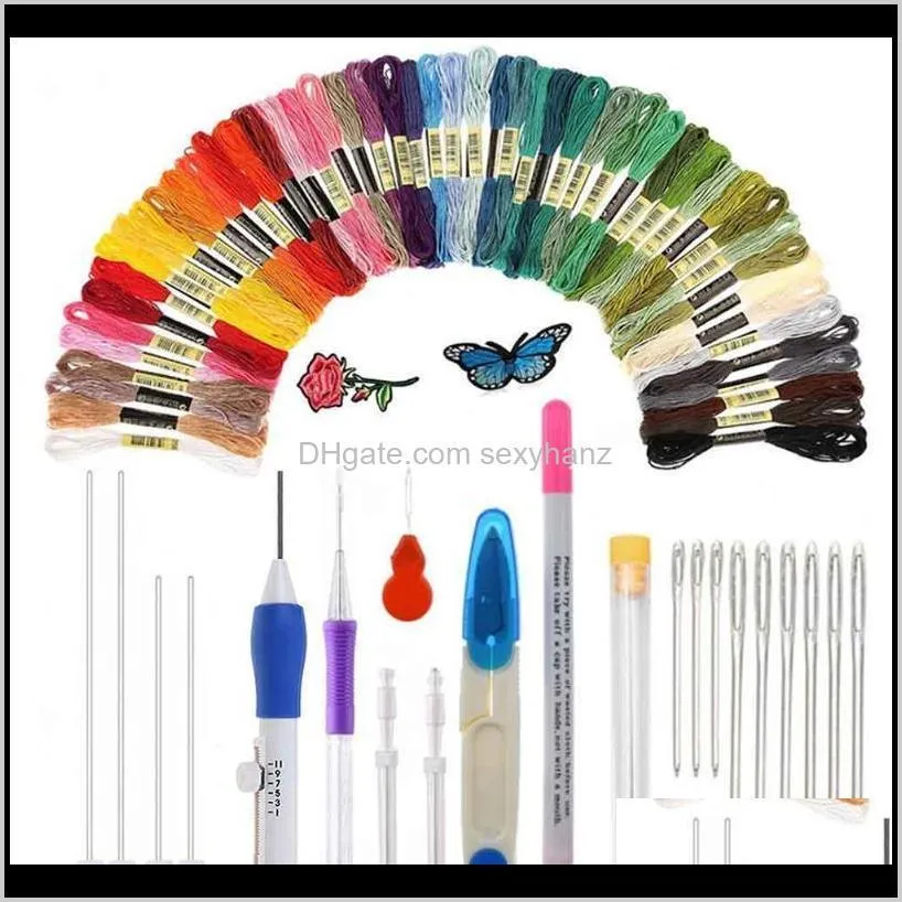 stitching pen knitting craft tool 50colors threads kill time diy practical home sewing embroidery kit punch needle beginners1