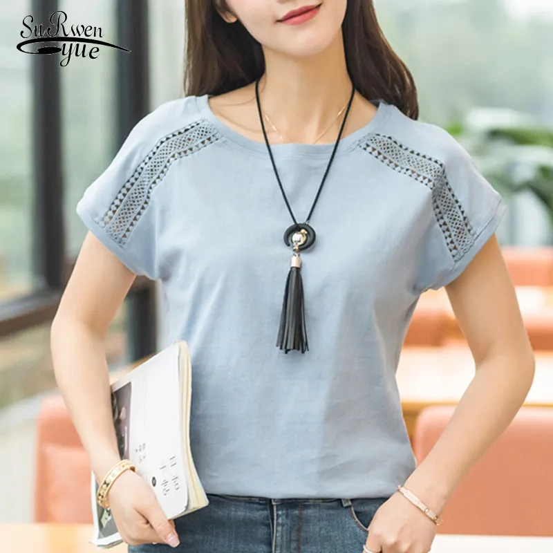 Women Clothing Korean Fashion Female Casual Shirt Plus Size 5XL Blouse O-Neck Hollow Out Batwing Sleeve Top D670 30 210521