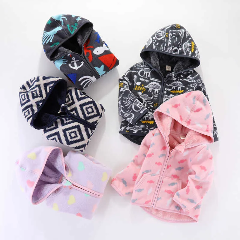 Lente herfst meisjes jassen en jassen meisjes polar fleece jongens dikke warme hooded jas voor meisjes 2-8Y baby kinderkleding H0909