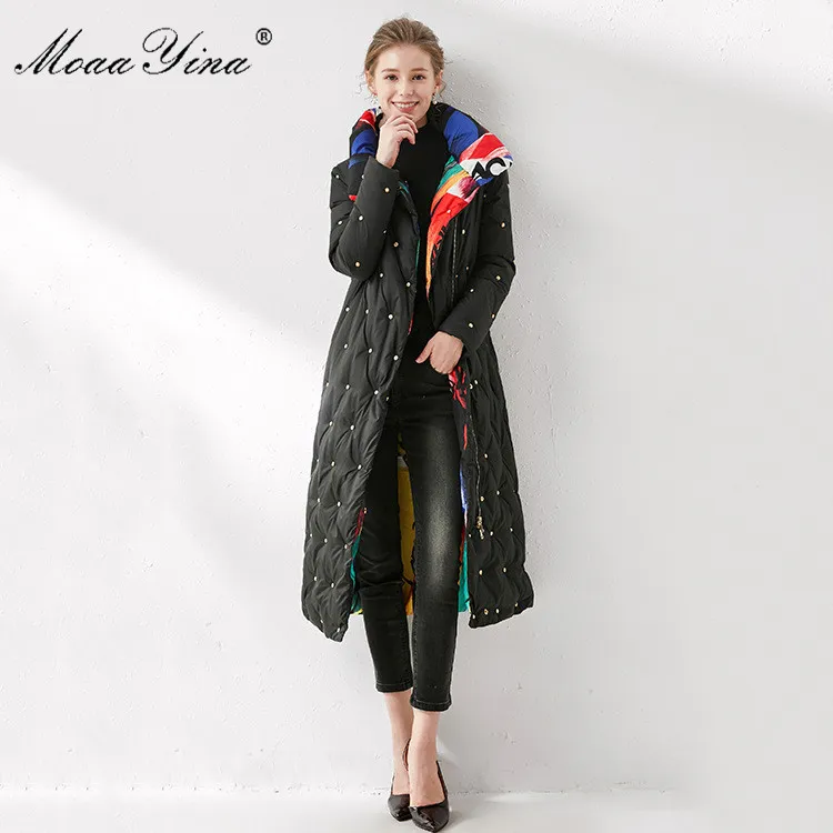 High Quality Women's Winter Runway Coats Button Elegant White Duck Down Long Keep warm Jacket Outwear+Scarf 210524