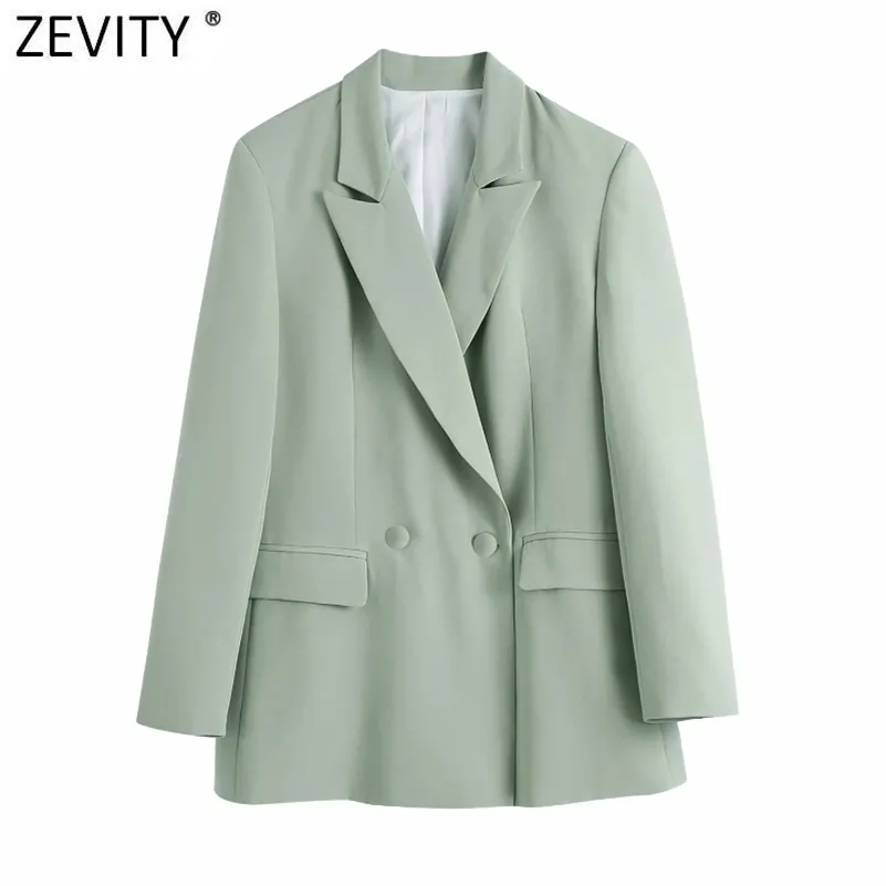 Damesmode Gekleed Kraag Groen Montage Blazer Coat Office Dames Lange Mouwen Zakken Vrouwelijke Bovenkleding Chic Tops CT680 210416