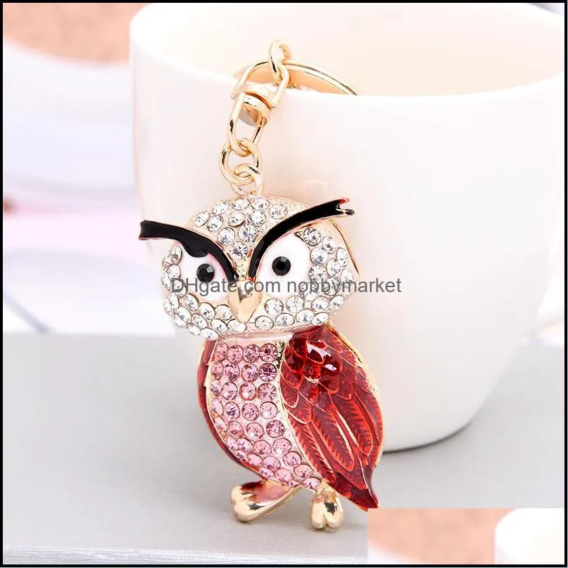 Cute Owl Keyrings Keychain Ring Rhinestones Animal Handbag Charms Pendant Bag Car Key Chains Holder Fashion Promotions Keyring Gift Jewelry