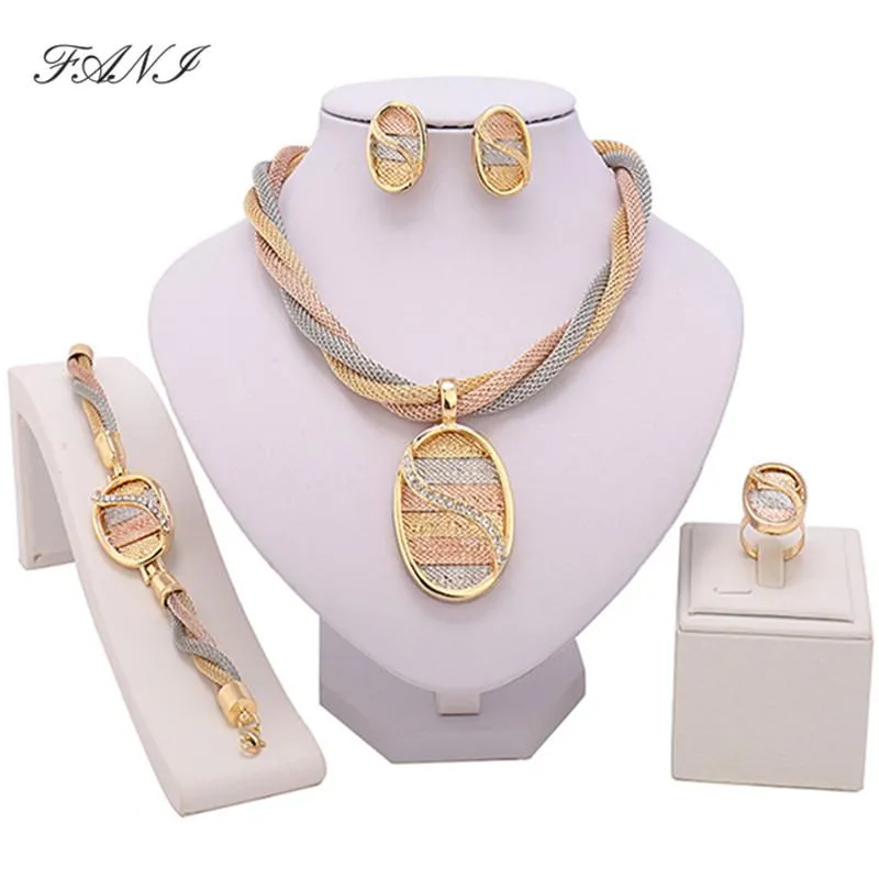 Oorbellen ketting fani bruids geschenk Dubai goud-kleurrijke sieraden sets merk Nigeriaanse bruiloft accessoires Afrikaanse kralen set groothandel ontwerp