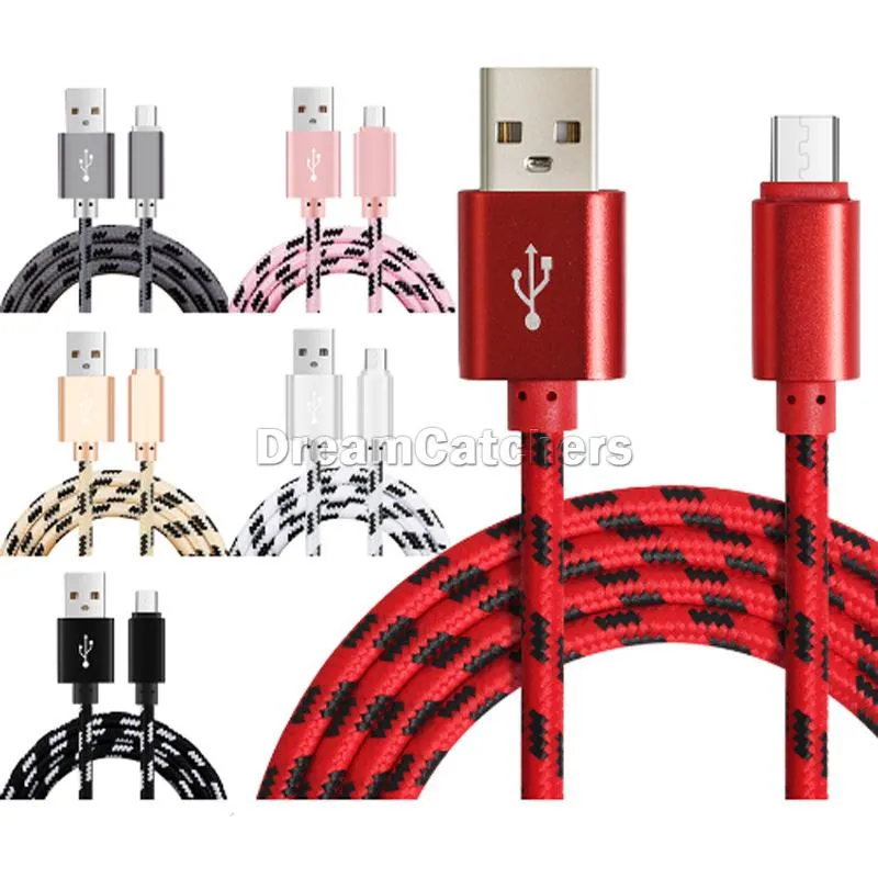 Hög hastighet USB -kabel Typ C Datasynkroniseringsladdningstråd tjocklek Stark nylonflätad 2A Mikrochaddare Kabelkabel för Samsung Smart Phone 1M 2M 3M 3M 6ft 10ft färgglad