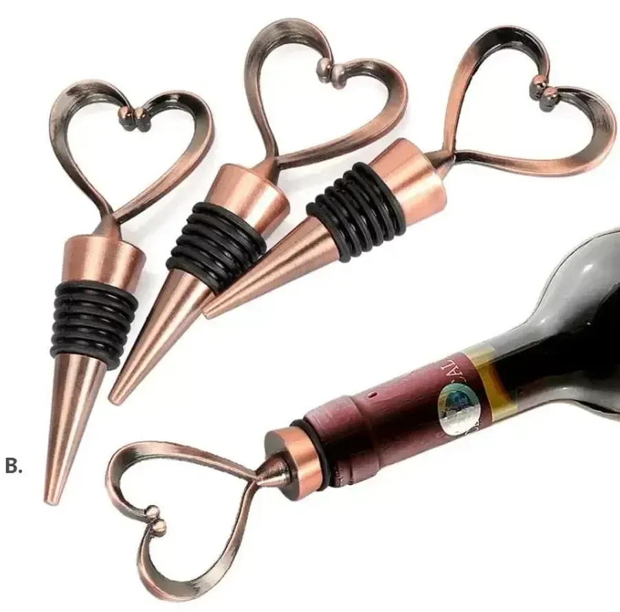 Bar Tools Rose Gold Silver Elegant Heart Lover Shaped Red Wine Champagne Metal Wines Bottle Stopper Valentines For Wedding Gifts WHT0228