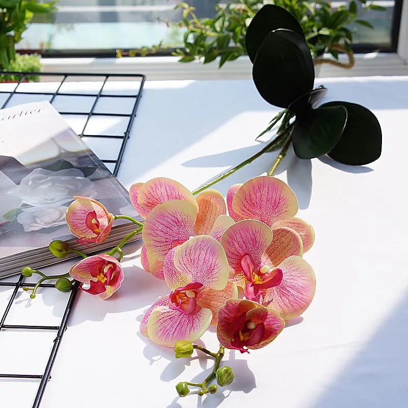 Dekorativa blommor kransar lyx latex orkidé konstgjorda blomma vit fjäril orkidéer för hem bröllop dekoration flores hög kvalitet f