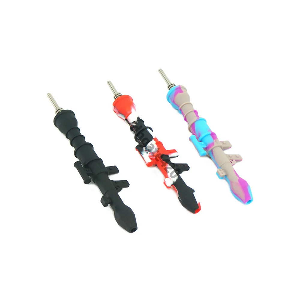 10mm Silikon Rökning Tillbehör Nektor Samlare med Titan Nail and Quartz Tips Rostfritt Stål Tips för glas Vatten Rökrör DAB RIG DHGATE420