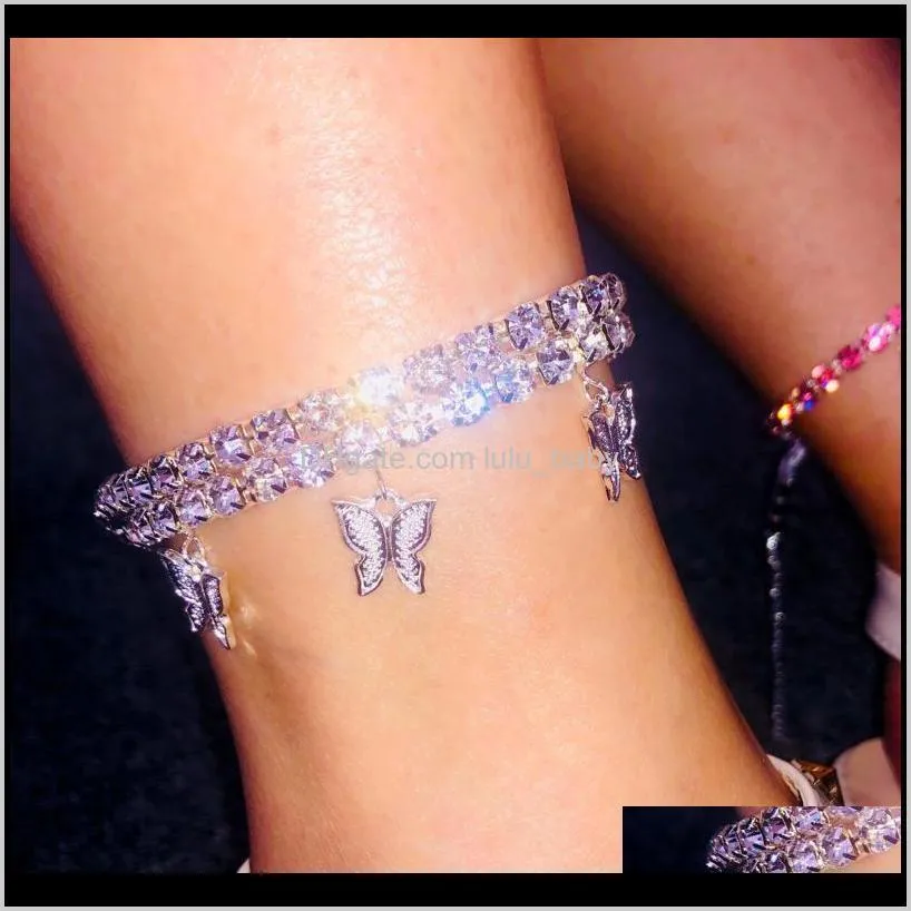 cross border creative man-made diamond small butterfly pendant anklet female popular butterfly new style shiny foot orna