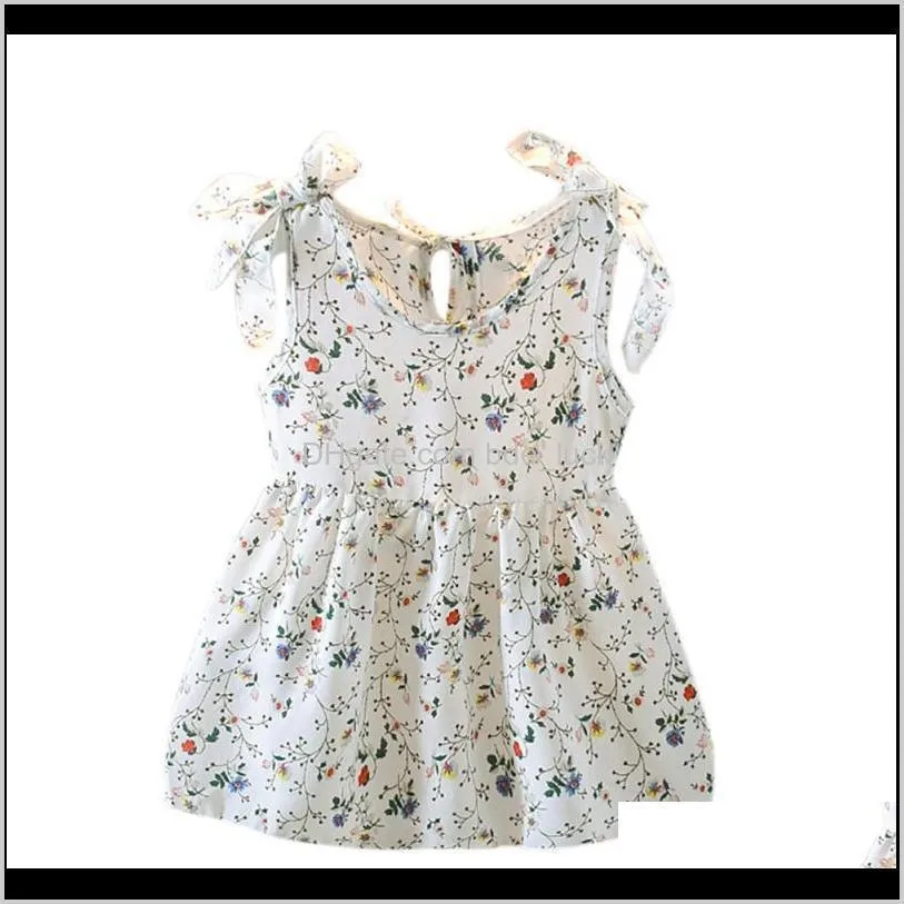 Summer Casual Baby Girls Floral Pattern Strap Dress Cotton Kids Toddler Sleeveless Pageant Sundress Polyester Girl`s Dresses