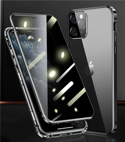 Funda magnética de privacidad para iPhone 11, protector de pantalla de  privacidad de doble cara de vidrio templado con marco de parachoques de  metal
