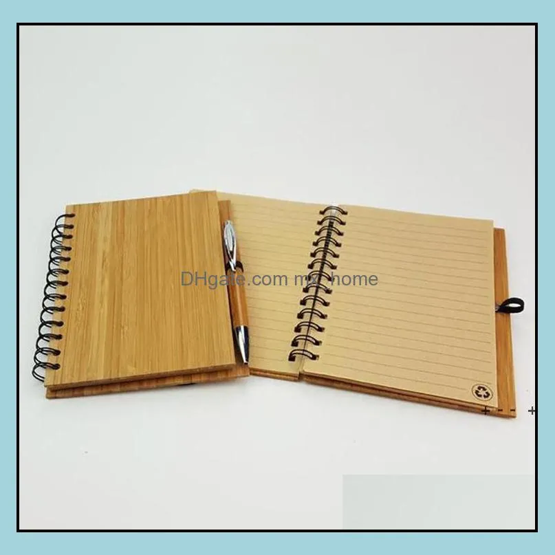 Anteckningar Anteckningar Office School Supplies Business Industrial Spiral Notebook Wood Bamboo ER Notebooks Notepad med pennstudentmiljö