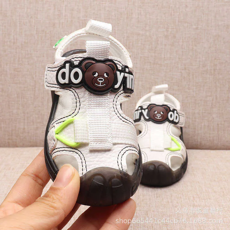 summer children sandals boys soft-soled beach shoes baby cartoon barefoot anti-kick leisure sandals 210713