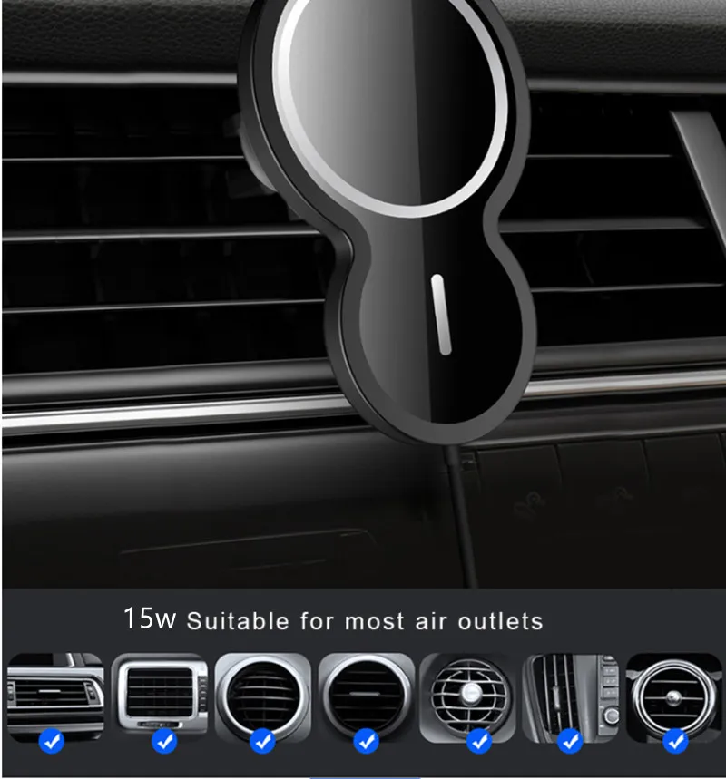Cargador de llamada manos libres de carga rápida tipo C de 15W, imán inalámbrico, BT, FM, Sensor inteligente, soporte portátil para adaptador de coche