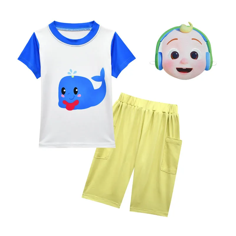 Estate cocomelon set per neonato ragazza vestiti inglesi illuminazione bambini maschera per bambini + stampa t shirt top + pantaloncini 3pc outfit kid casual tacksuit