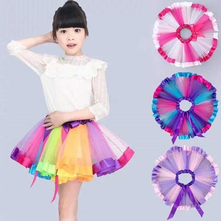 6 colori Abbigliamento per bambini Gonne arcobaleno Maglia Tutu Gonna Spettacolo di danza per bambini Gonna per bambini decorare SML T2I52149