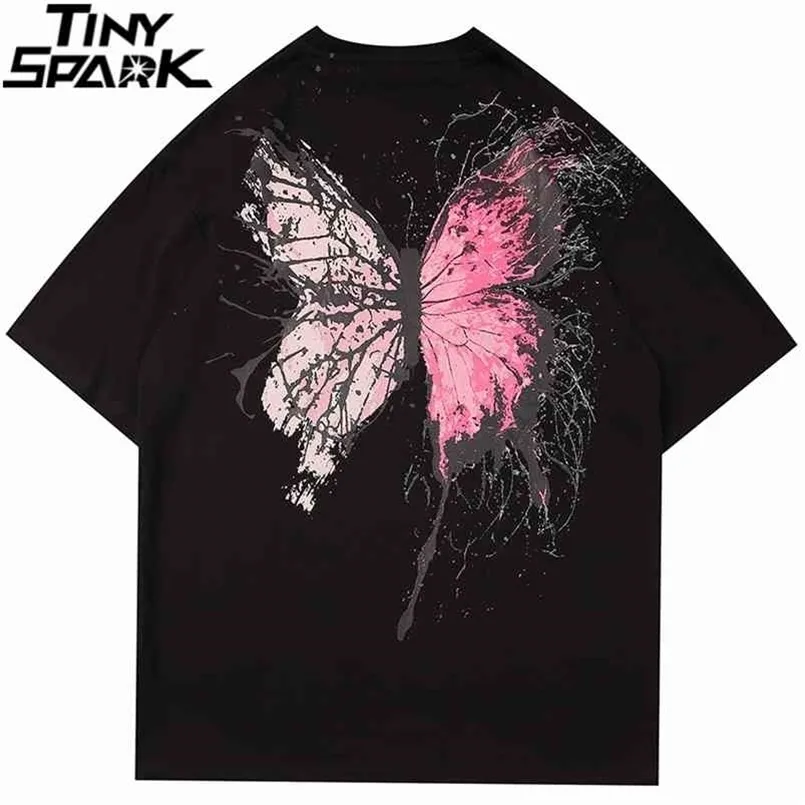 Män T Shirt Hip Hop Sommar StreetWear Print Spruckna Butterfly Tshirt Harajuku Kortärmad T-shirt T-shirt Toppar Tees Hipster 210716
