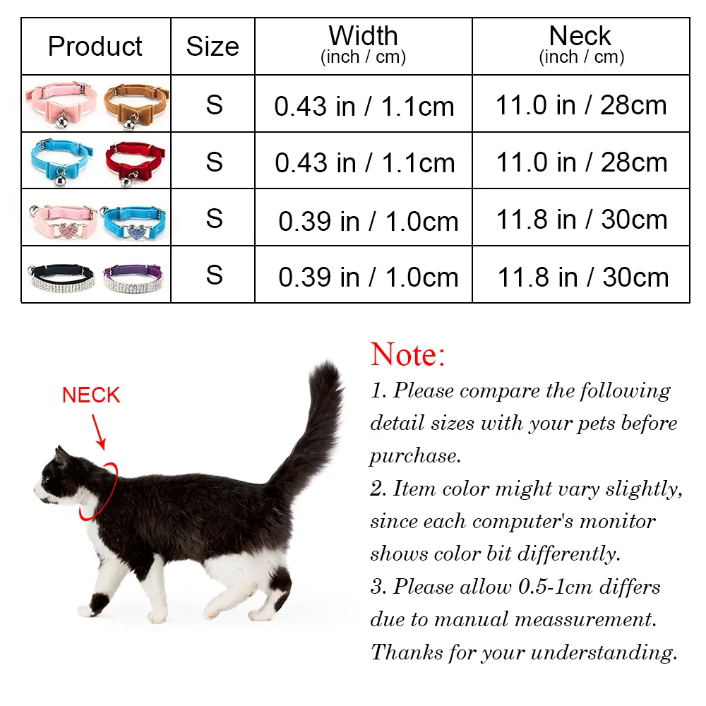 Solid Collar For Cats Necklace Kitten Velvet Cat Collars Bell Adjustable Pink Pet Products Small Collars For Dogs Cat (8)