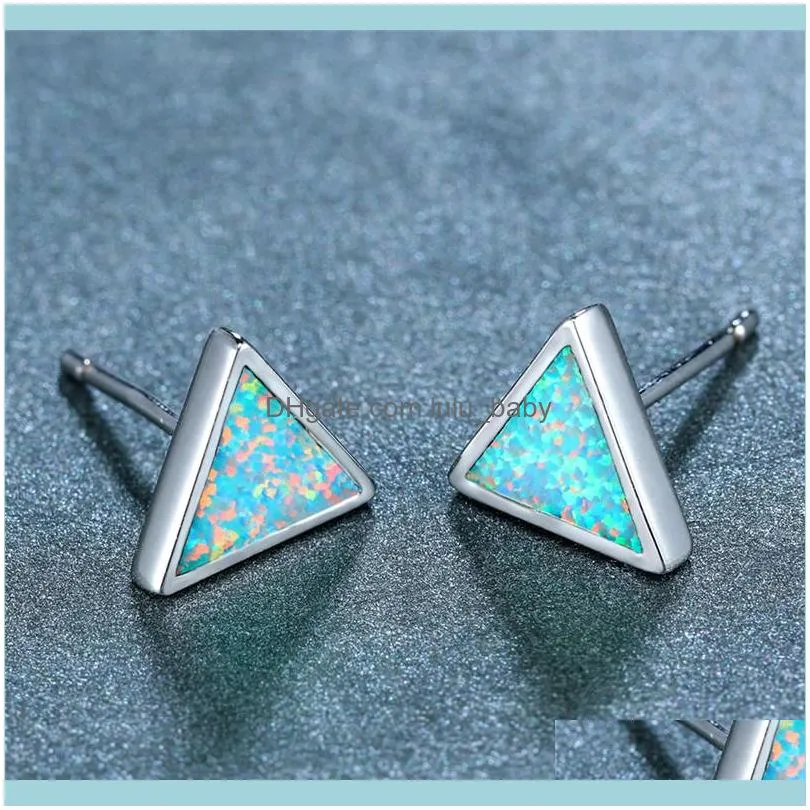 Stud Minimalist Female Blue Triangle Opal Earrings Simple Silver Color Cool Geometric Small Wedding For Women1