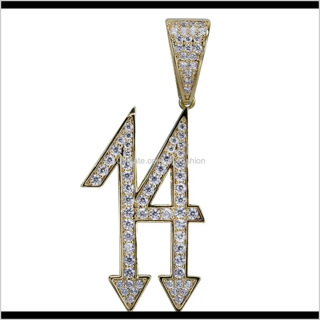 hip hop 6ix9ine 14 diamonds pendant necklaces for men luxury number 14 pendants 18k gold plated copper zircon cuban chain necklace