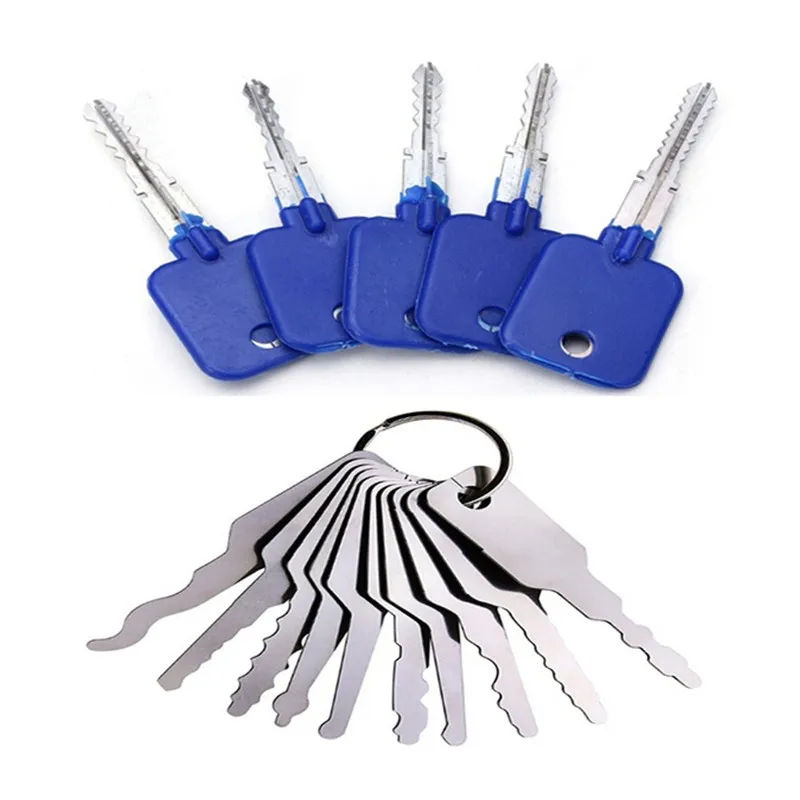 10pcs Jiggler Keys Lock Pick Set + 5pcs Locksmith Try-Out Keys Car Repairing Tools