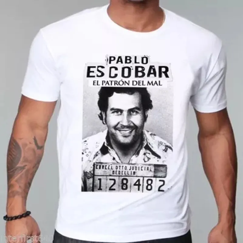 Men's Narcos Gangster Pablo Escobar Shout Sleeve T Shirt Weed Mafia Scareface Luciano Capon Men T-shirts Top Tees