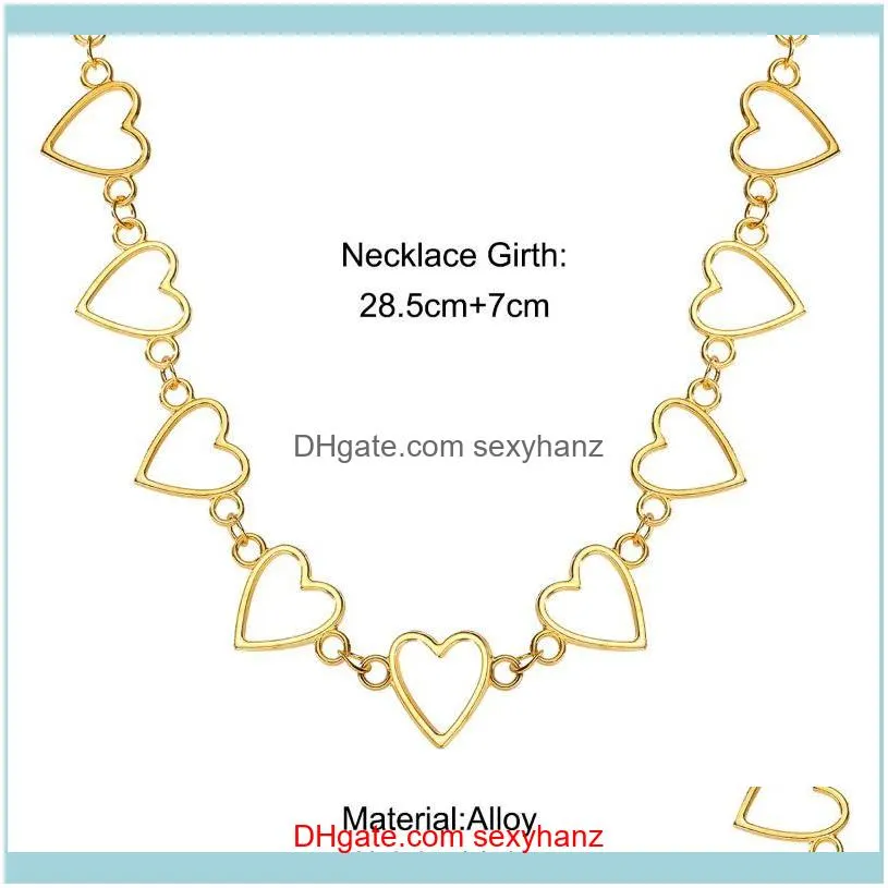 Fashion Hollow Heart Chain Choker Necklace Korean Sweet Lovely Golden Short Collar Statement For Women Collier Gift Chokers