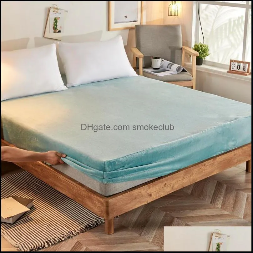 Sheets & Sets Bedding Supplies Home Textiles Garden Flannel Elastic Sheet Single Queen King Size Soft Drap De Lit For Winter Veet Bed Warm F