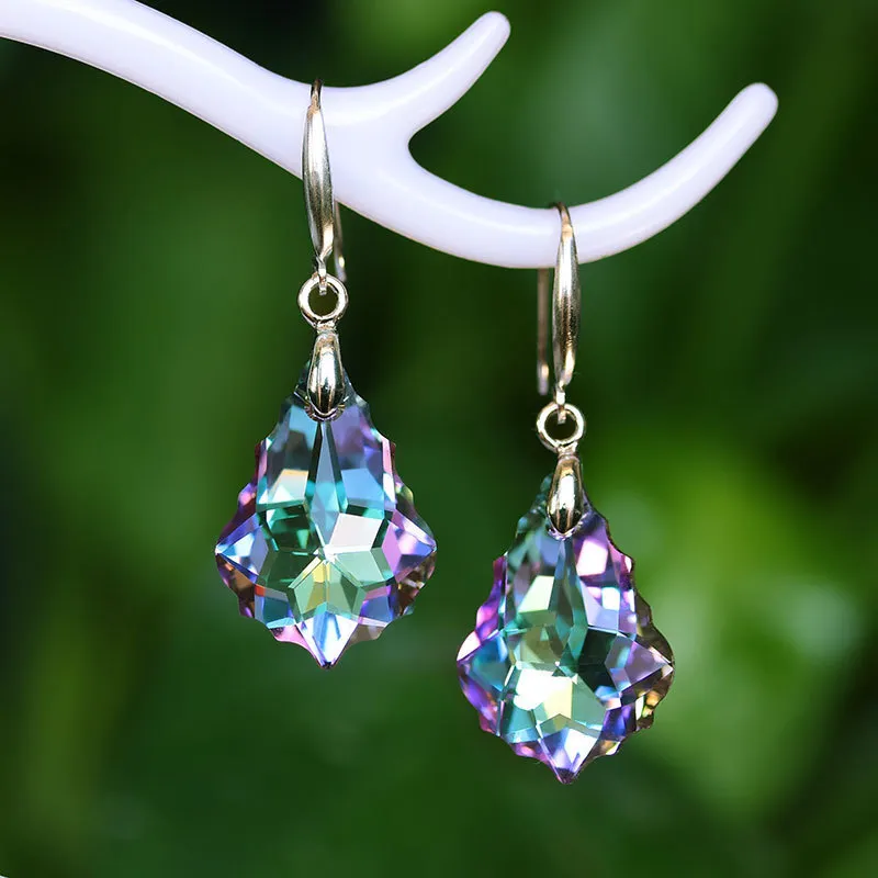 2021 Trendy Austria Crystal Dangle Earring Women Girls Multicolor Fashion Baroque leaf Drop Earrings Women Party Jewelry