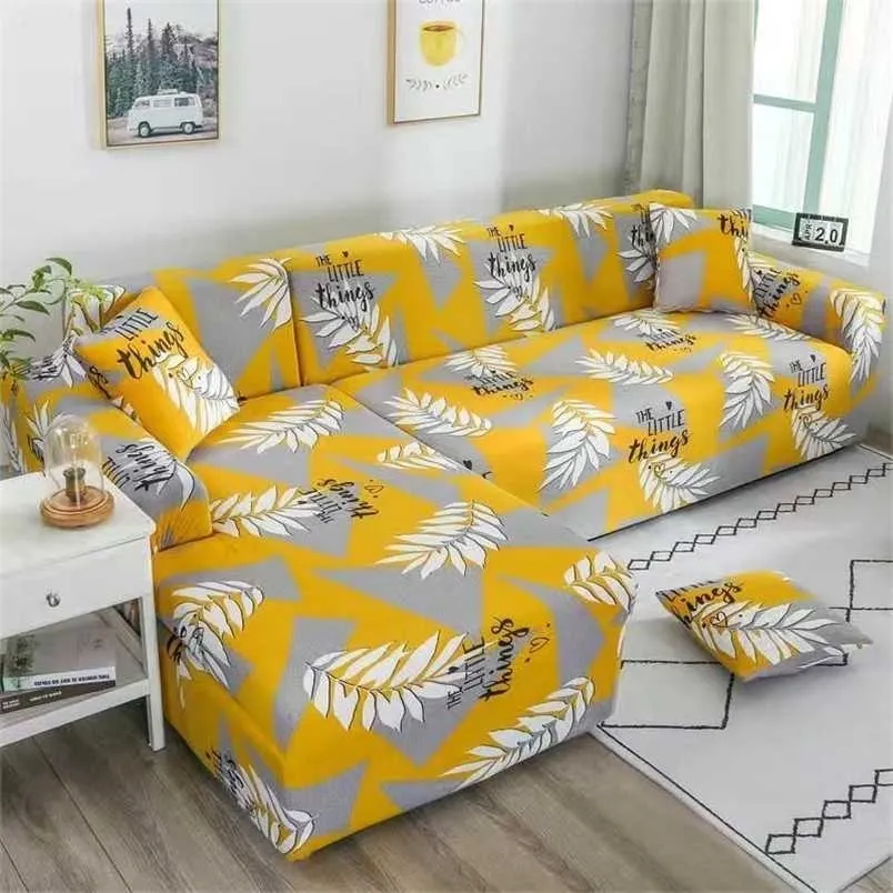 Stretch Sofa Pokrywa Elastyczna sofa Pokrywa W pełni owinięte ślady L-Style Case Simple Style Couch Skóra 211207