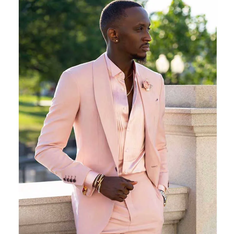 Rosa Schal Revers Hochzeit Smoking Slim Fit 2 Stück Männer Anzüge mit Jacke Hosen Afrikanische Männer Mode Kostüm Neueste Stil 2021 X0909