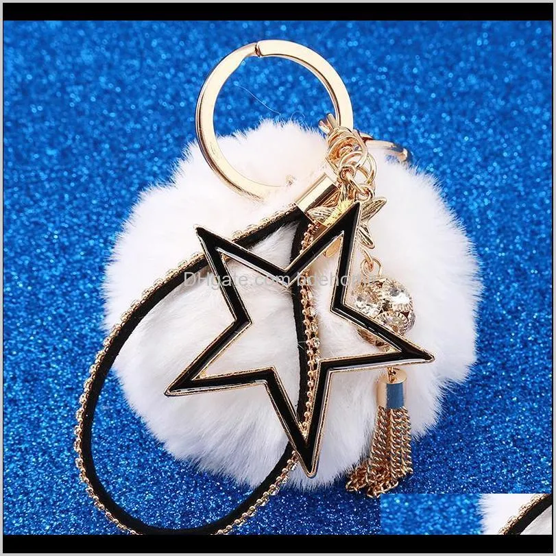 creative five-pointed star tassel key chain flower keychain bag pendant car key chains ring jewelry accessories1