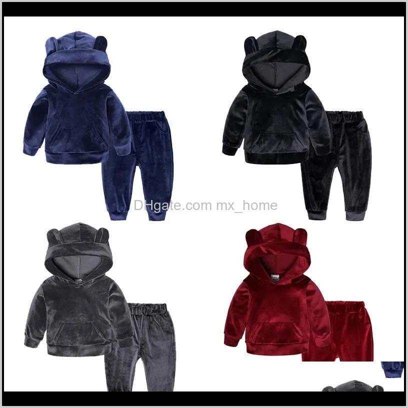 kids golden velvet hoodies 20 design winter casual solid outsuits thickening hoodies pants two-piece sets kids clothes boys 1-8t 04