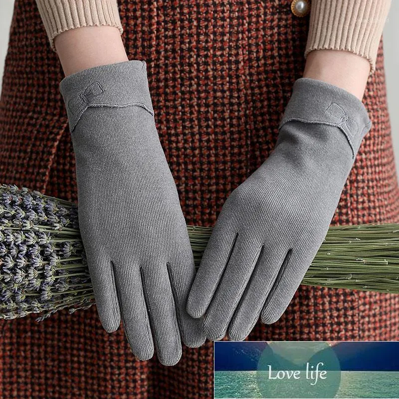 Cinq doigts gants automne hiver pour femmes chaud mignon broderie écran tactile dames conduite cyclisme mitaines minces une couche1