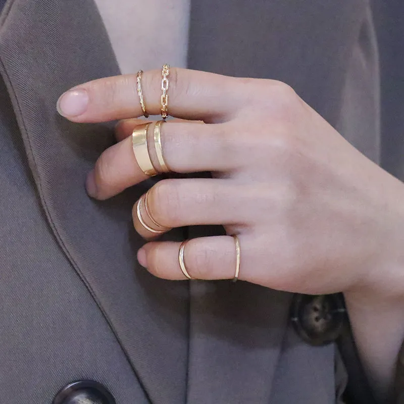 Moda 7 en 1 Punk conjunto de anillos de unión giro geométrico joyería minimalista Metal circular dorado para mujeres accesorios de baile callejero