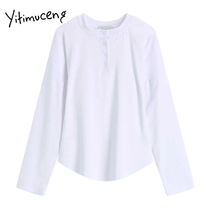 Yitimuceng T-Shirts für Frauen Stitch White Sexy Tops Sommer Lose Bequeme Kleidung Mode Plus Size Button-Neck Streetwear 210601