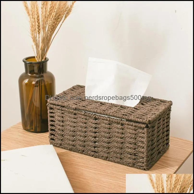 Tissue Boxes & Napkins Rattan Box Vintage Napkin Holder Case Clutter Storage Container Cover Living Room Desk Decoration